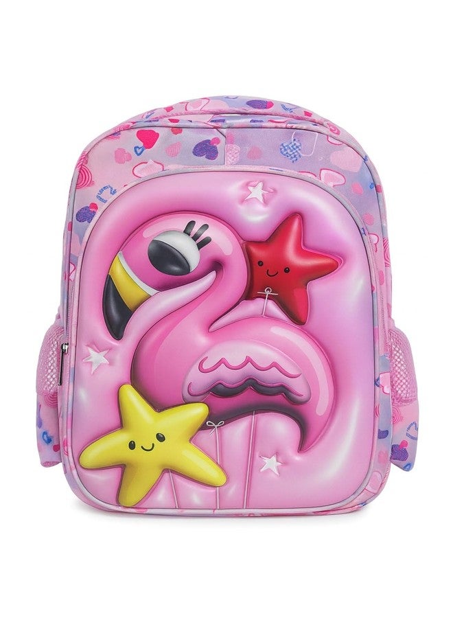ZEVORA Kids Backpack - Cartoon flamingo Design (Pink) Waterproof Shoulder Bag (Pink, 14 inch) - Image 1